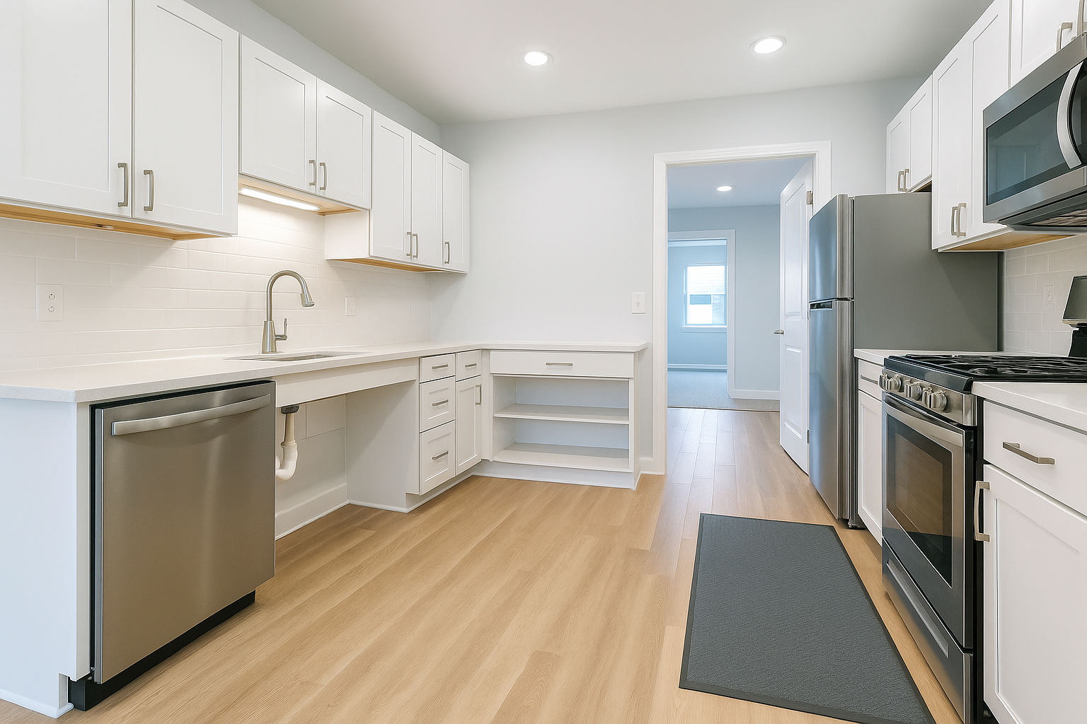 Kitchen Accessibility Modifications2 floor-installation-tools-light-hammer-tape-measure-prep-for-repair