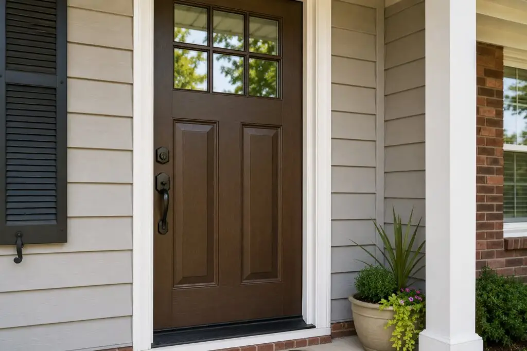 An entry door with new weatherstripping, fresh caulk and a solid deadbolt