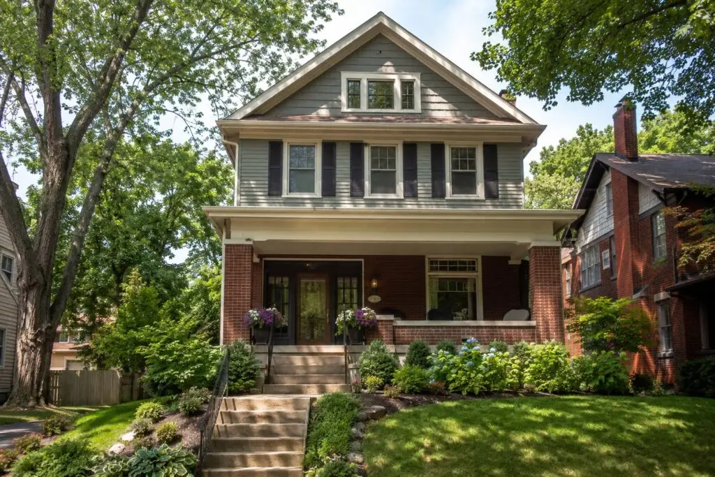 A classic brick Tudor-style home on a tree-lined Cincinnati east-side street