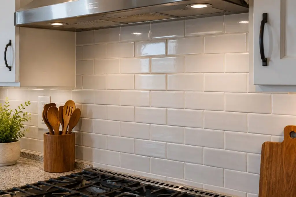 Close-up of a newly installed tile backsplash with neat, even grout lines - Fix It-Cincy - Fix It-Cincy Close-up of a newly installed tile backsplash with neat, even grout lines
